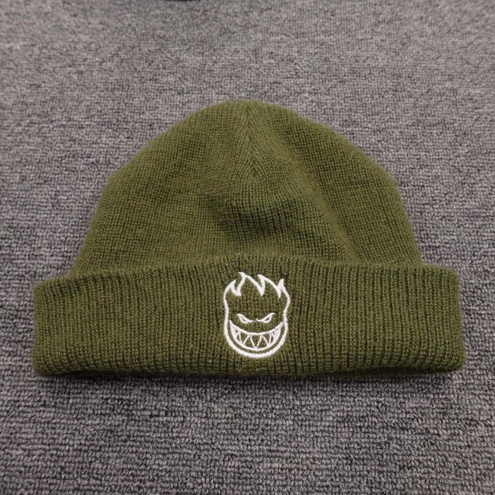 Spitfire Hat Beanie Cuffed Knit Youth One Size Green Logo Warm Winter Boys